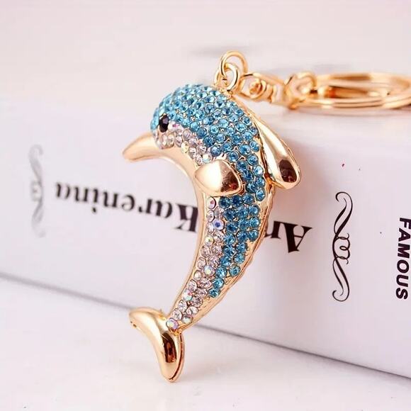 🌟Rhinestone Dolphin Keychain Metal Key Ring, Bag Charm, Car Accessory - Picture 1 of 3